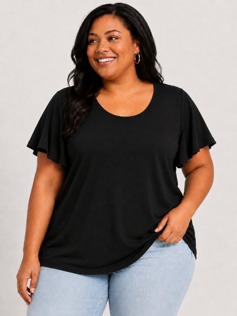 Market & Spruce 1X Black Flutter Sleeve Dressy Tee NWT
